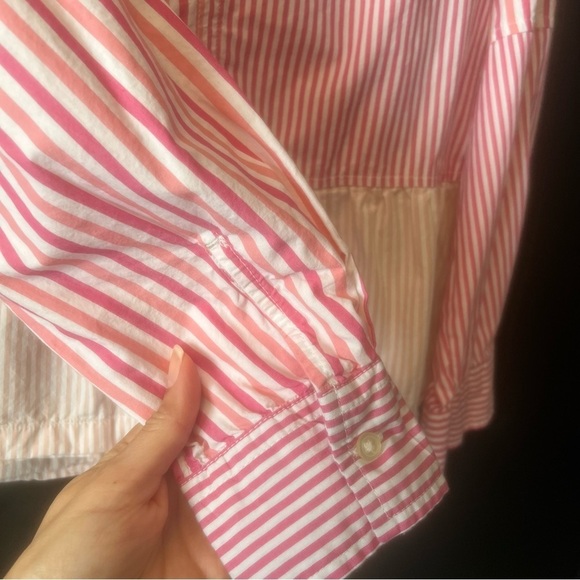 Free Assembly Women's V-Neck Peplum Top with Long Sleeves  S Pink Stripes - Picture 14 of 14